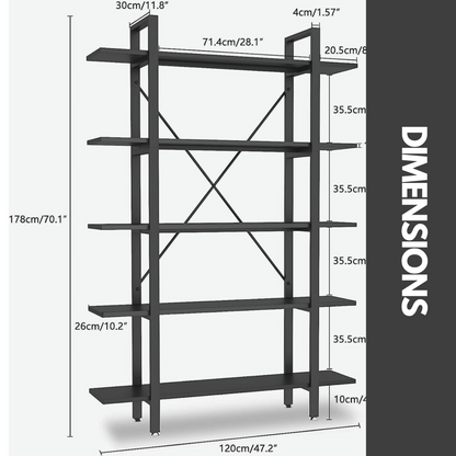 Industrial 5 Tier Black Bookcase