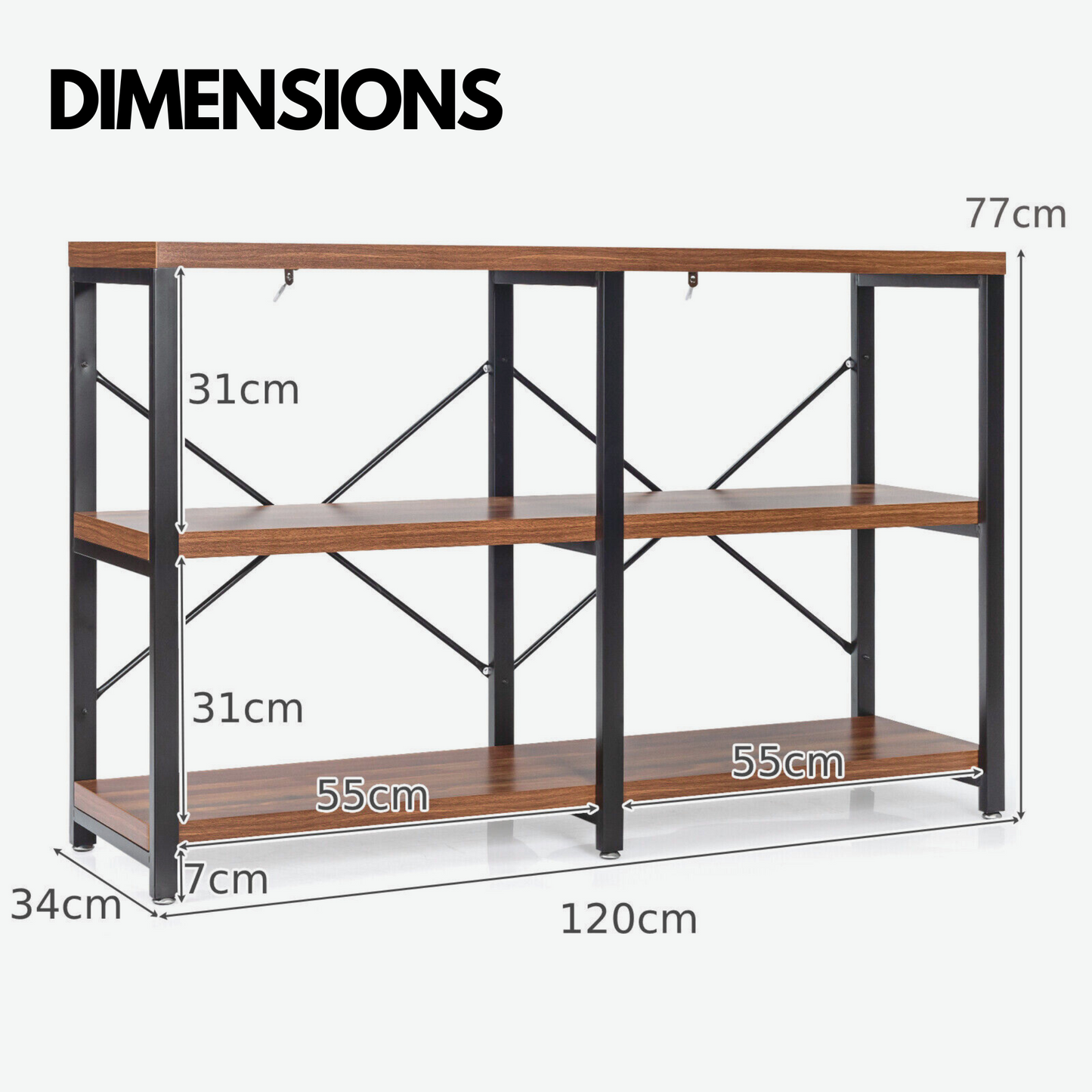 industrial 3 tier rustic console table with metal frame