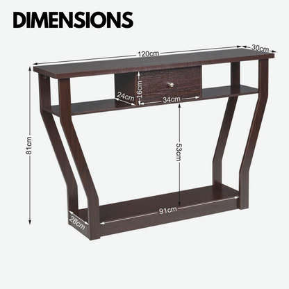 Industrial Narrow Console Table With Drawer Walnut Bown