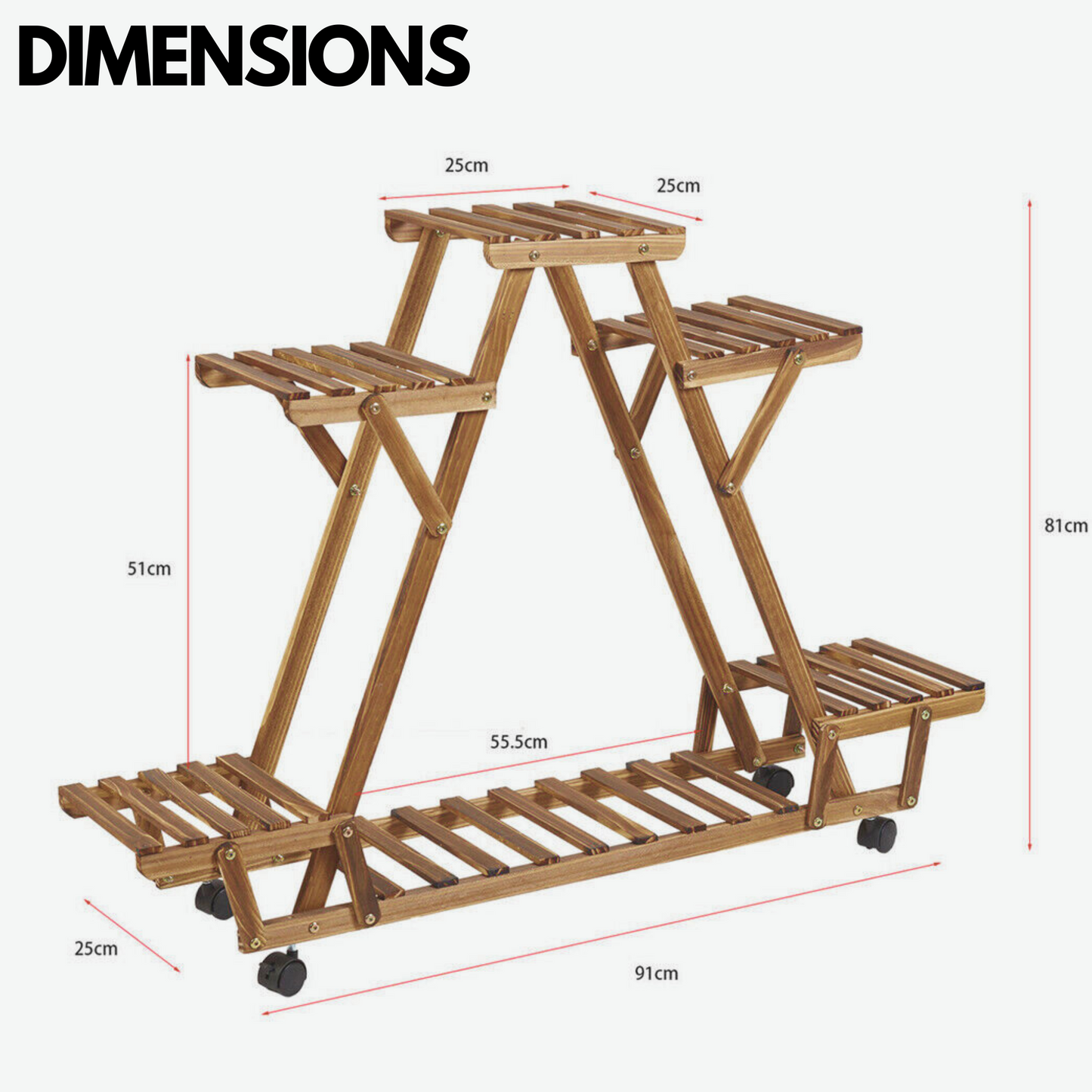 6 tier bamboo wooden plant stand with lockable wheels