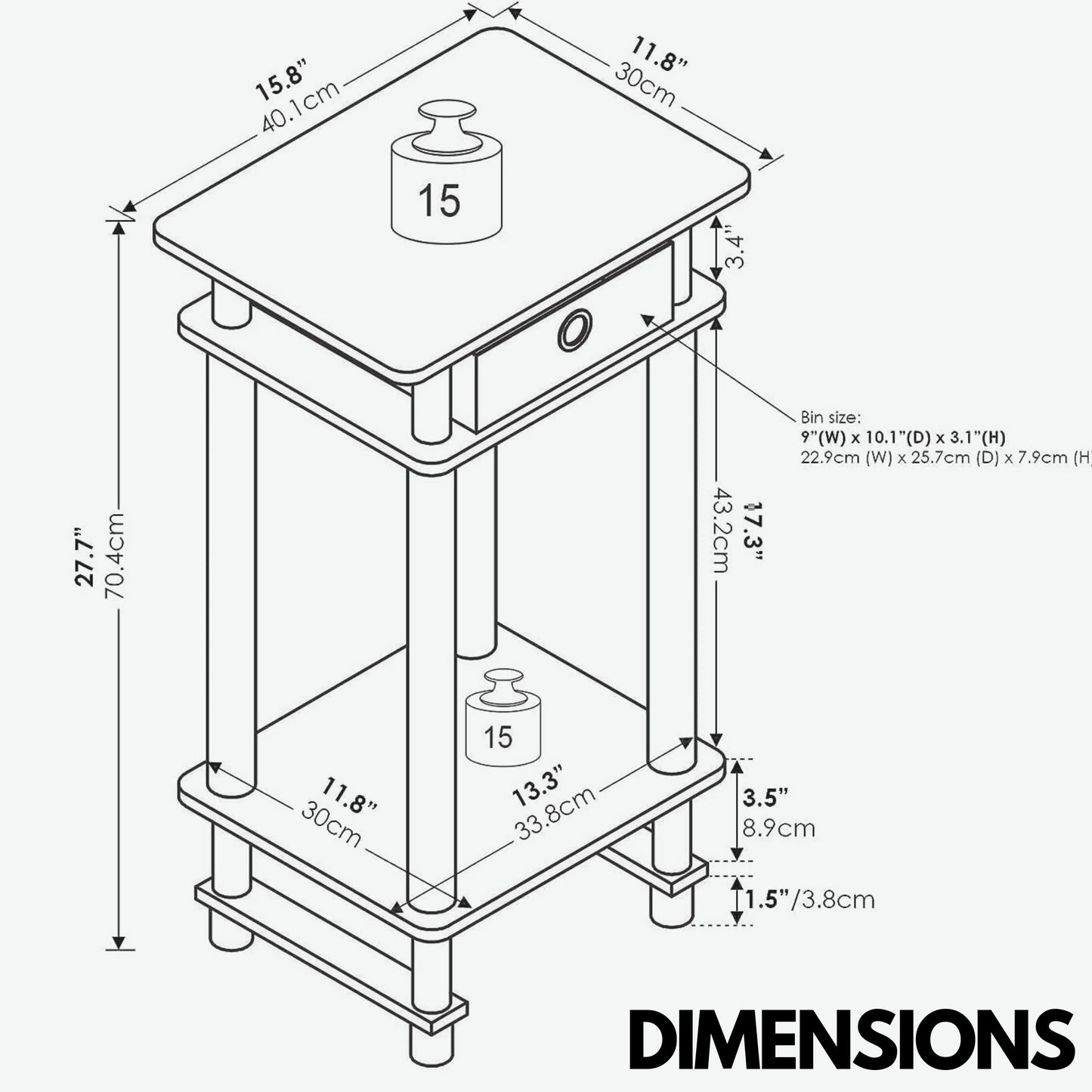 industrial rustic side table with fabric drawer