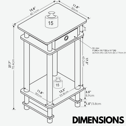 Industrial Rustic Side Table With Fabric Drawer