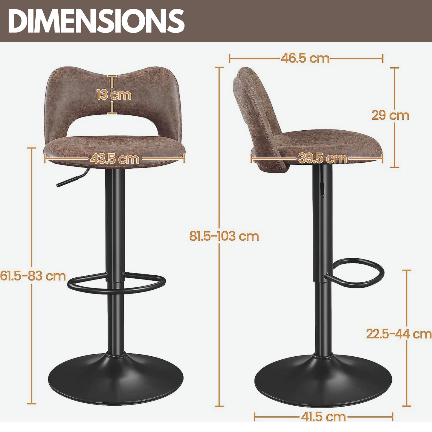 adjustable height retro brown bar stools set of 2