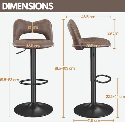 Adjustable Height Retro Brown Bar Stools Set Of 2