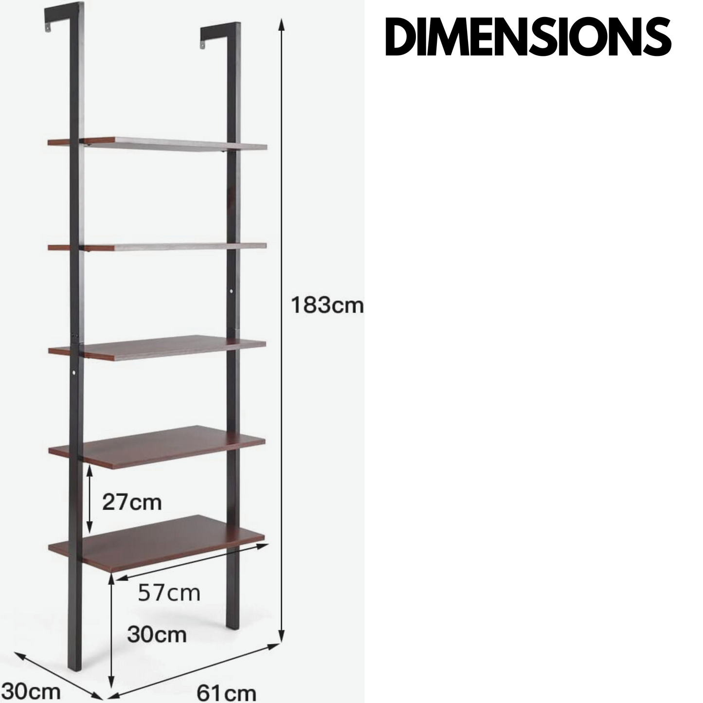 5 tier wall mounted storage ladder shelf for living room