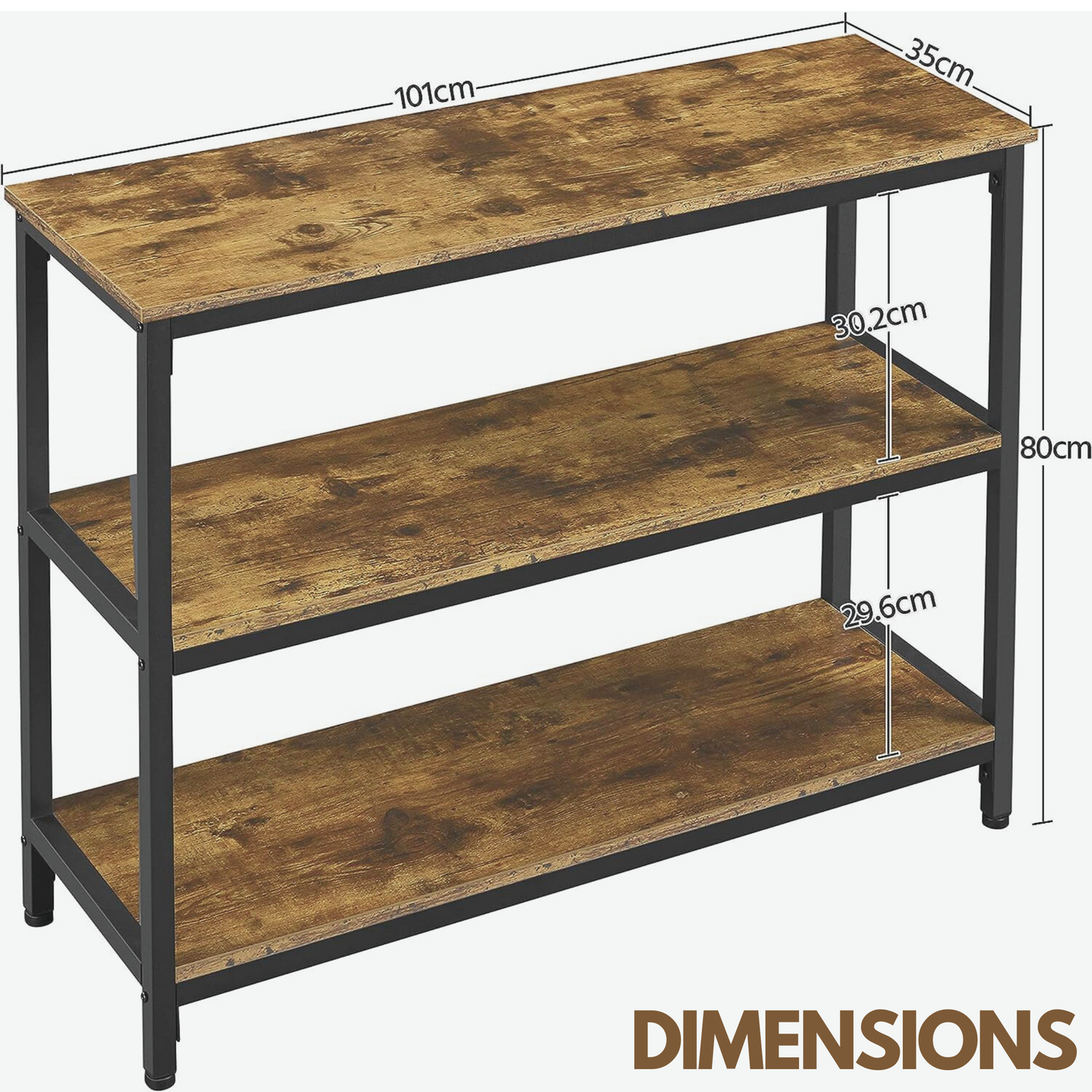 3 tier console table for hallway rustic brown