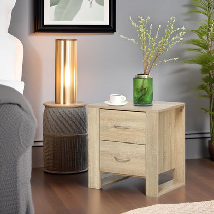 Bedside Table With 2 Drawers Natural Brown