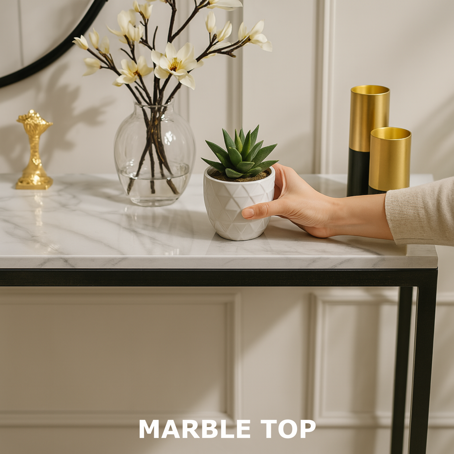 faux marble console table