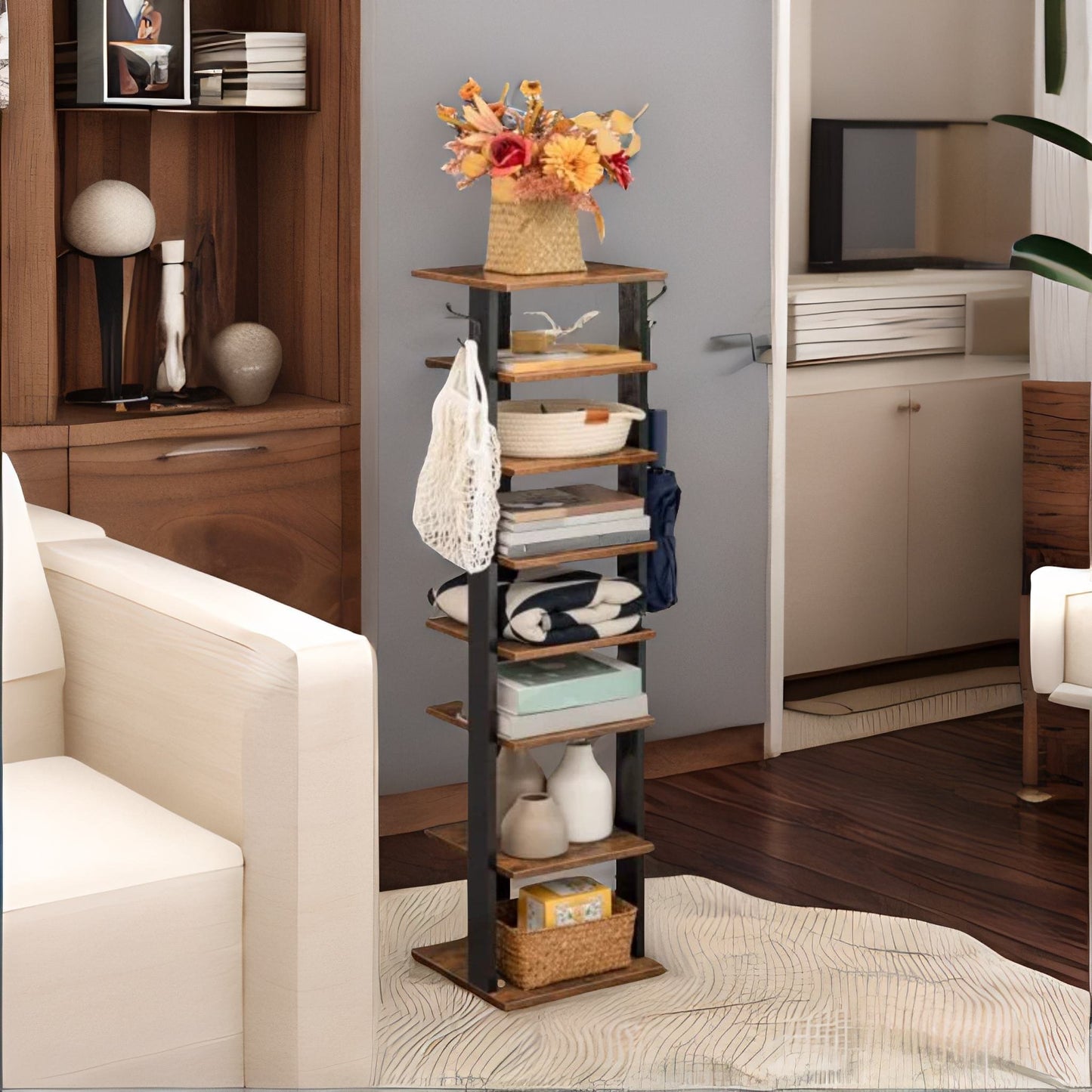 narrow 8-tier vertical shoe rack