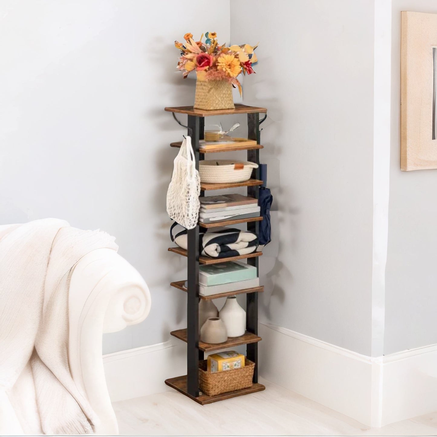 narrow 8-tier vertical shoe rack