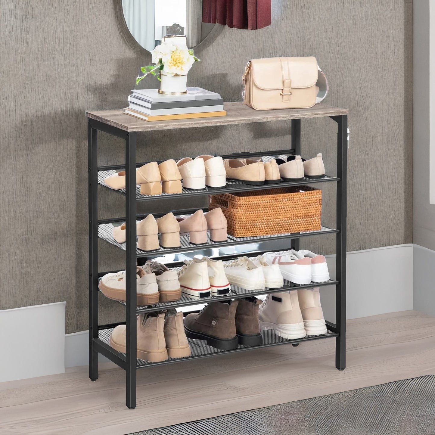 5-tier shoe rack greige