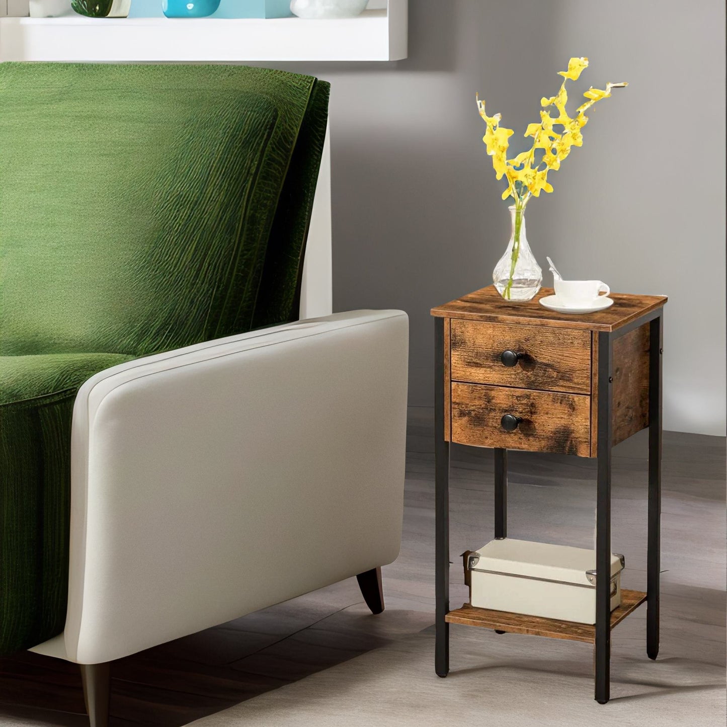 slim side table with 2 drawers