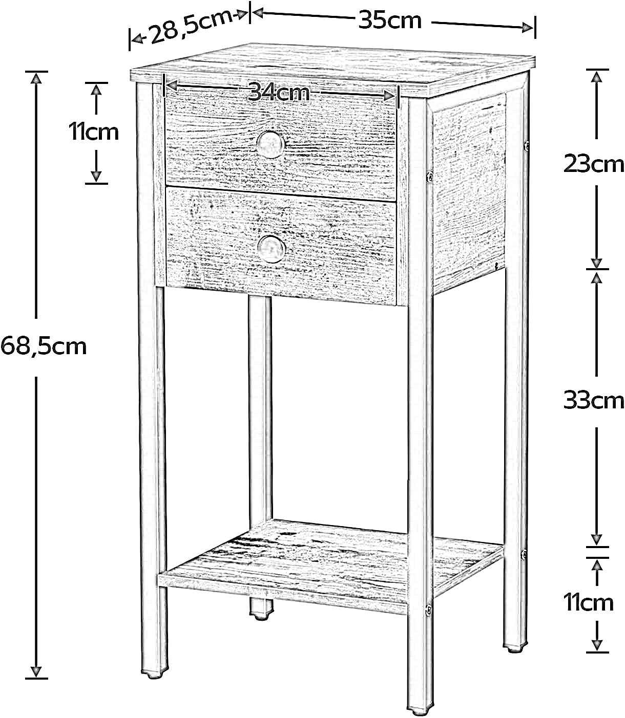 slim side table with 2 drawers