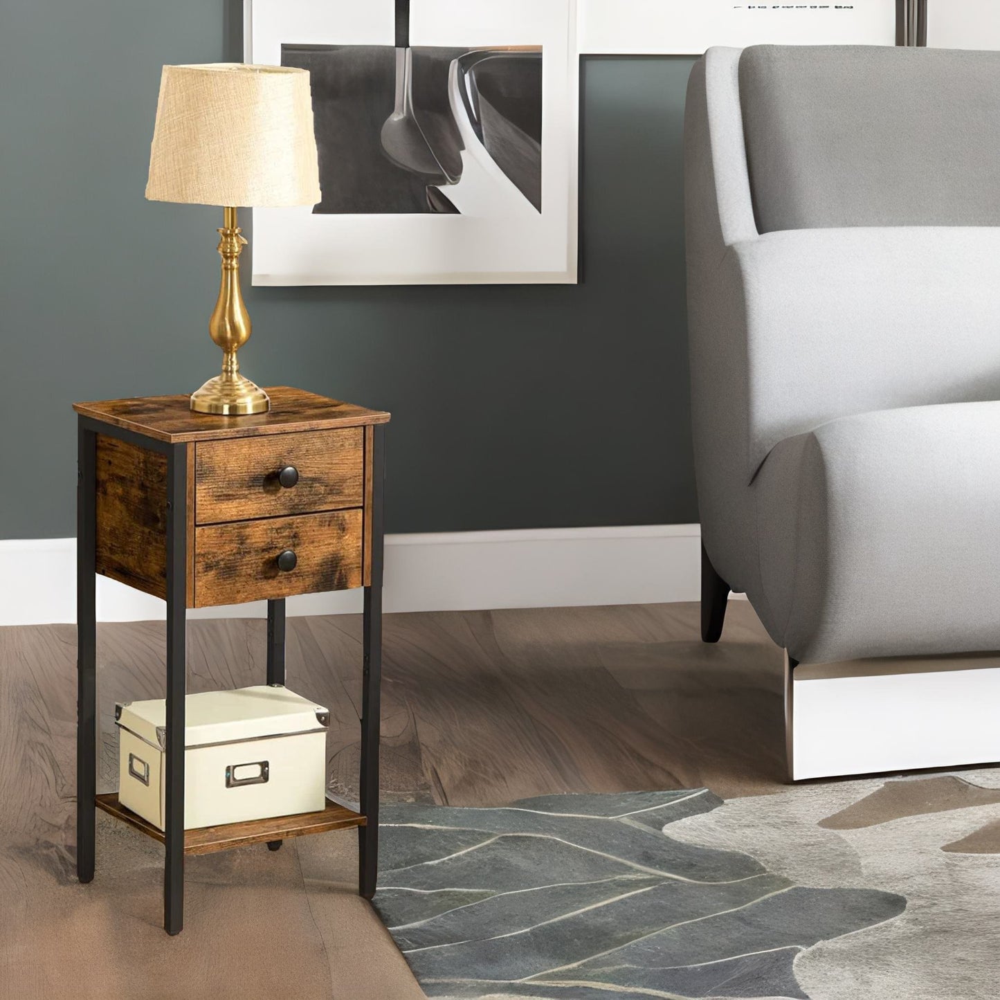 slim side table with 2 drawers