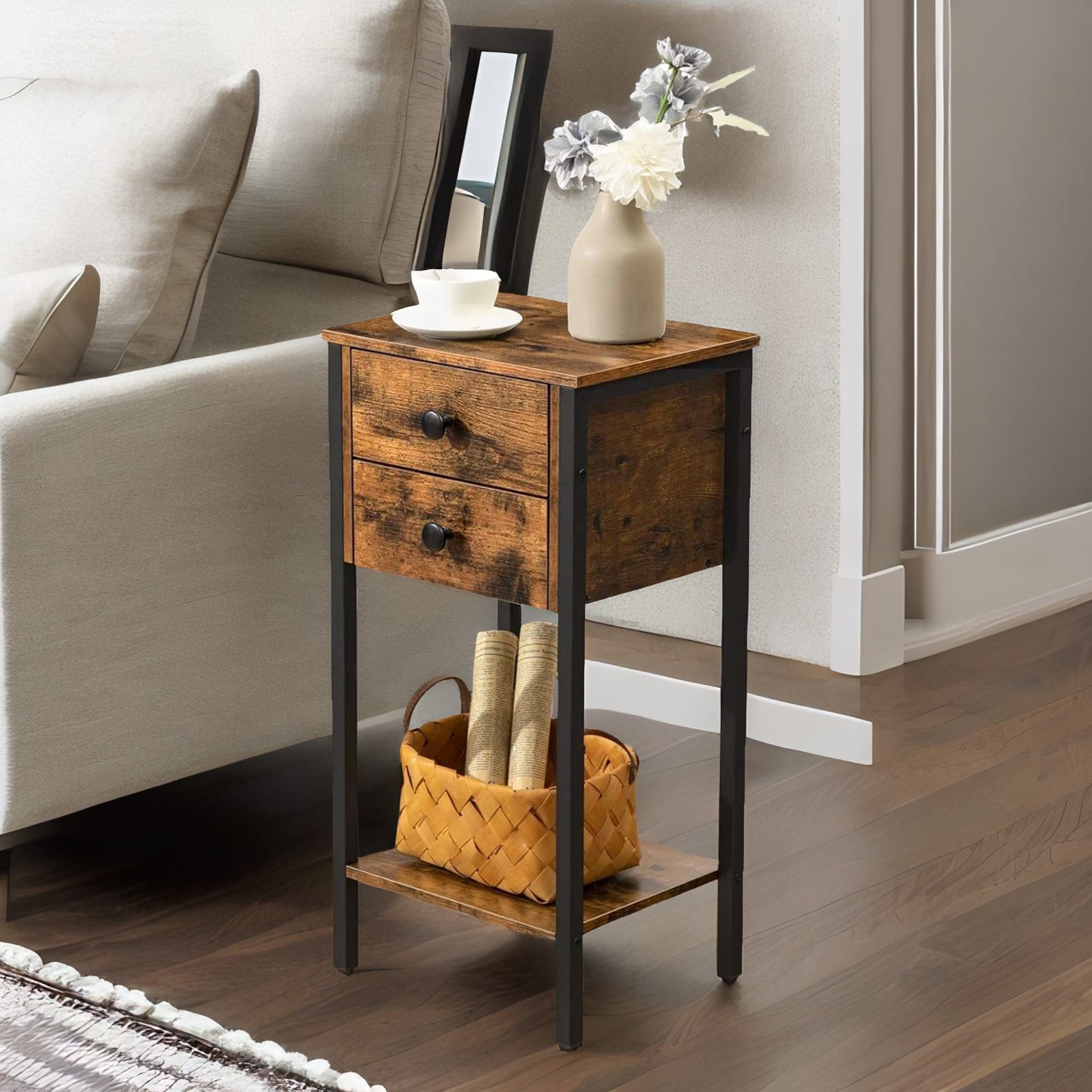 slim side table with 2 drawers