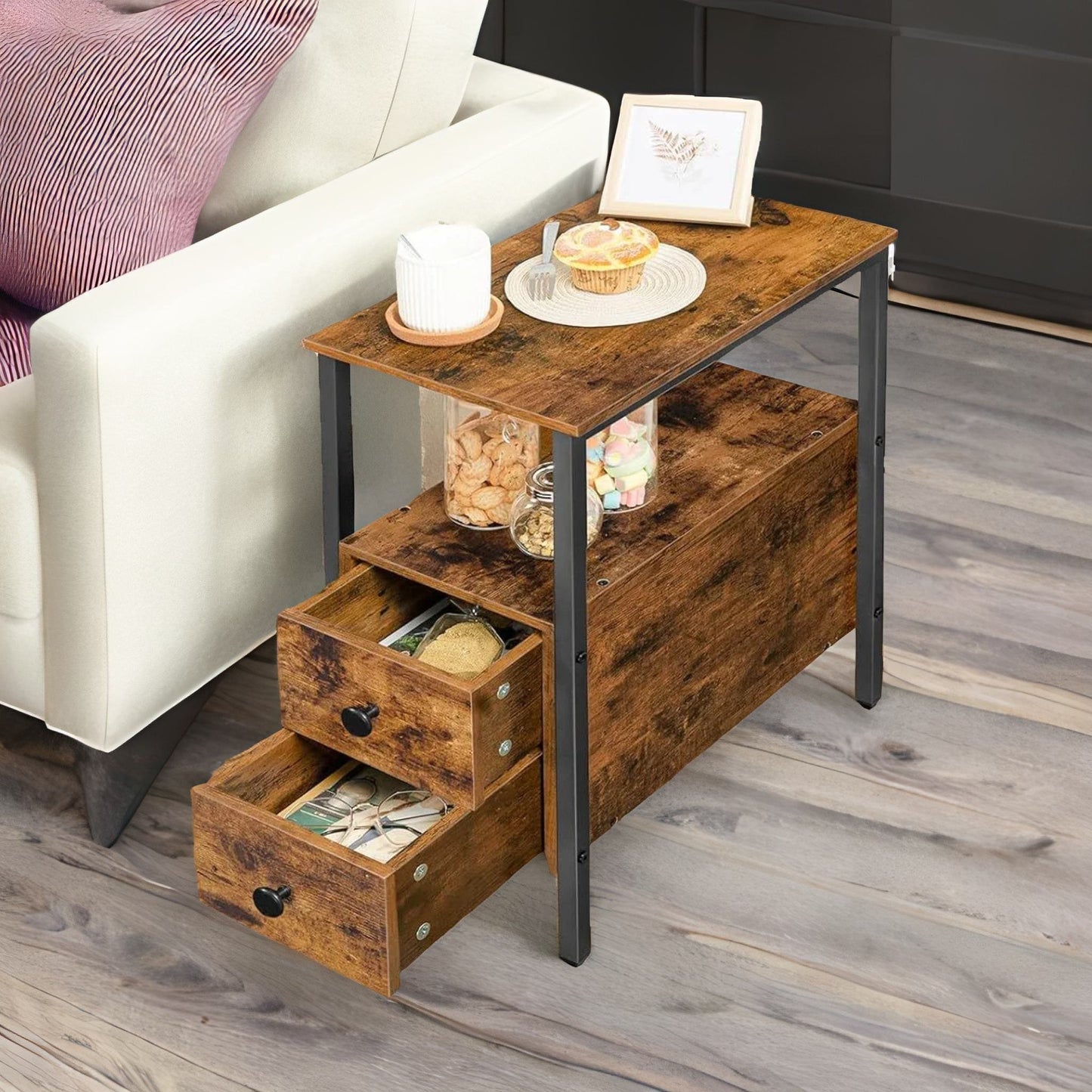 slim bedside table with 2 drawers