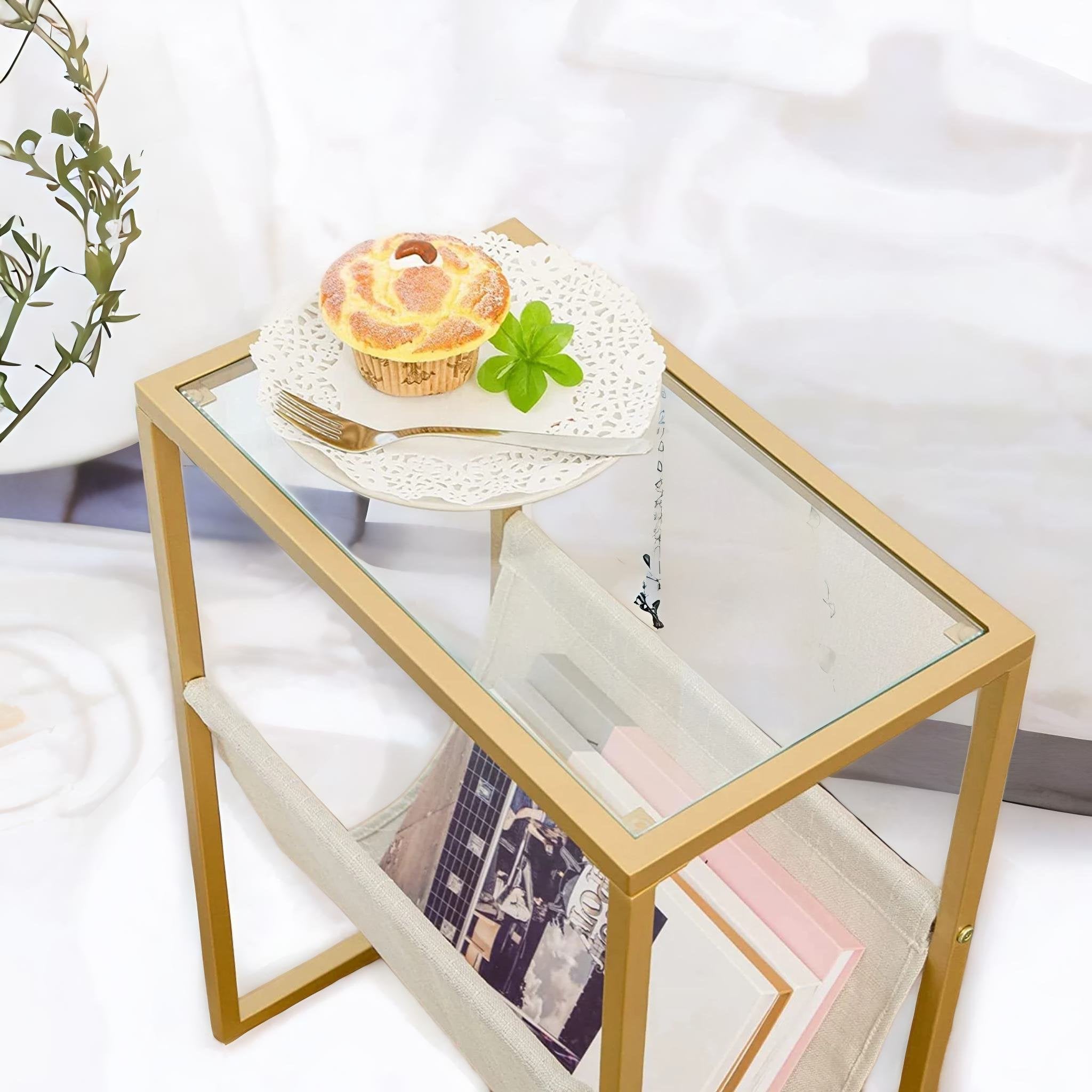 Gold end table on sale with glass top