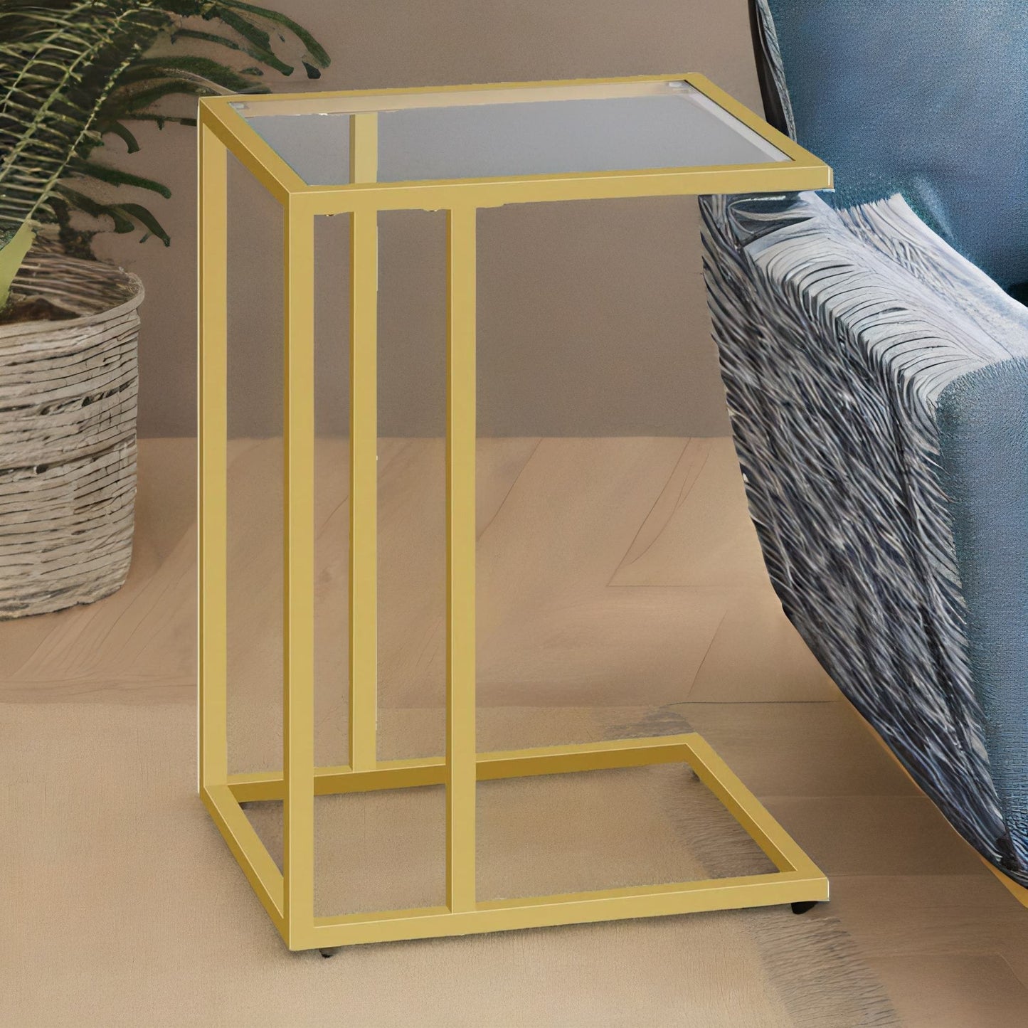 tempered glass gold side table