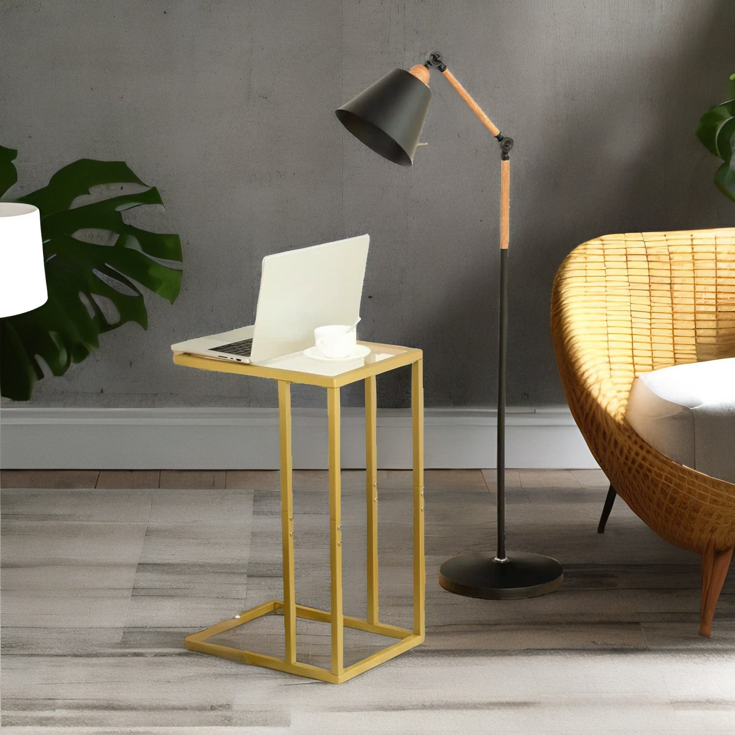 tempered glass gold side table