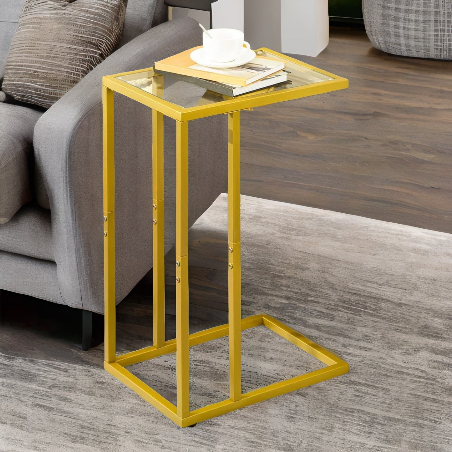 tempered glass gold side table