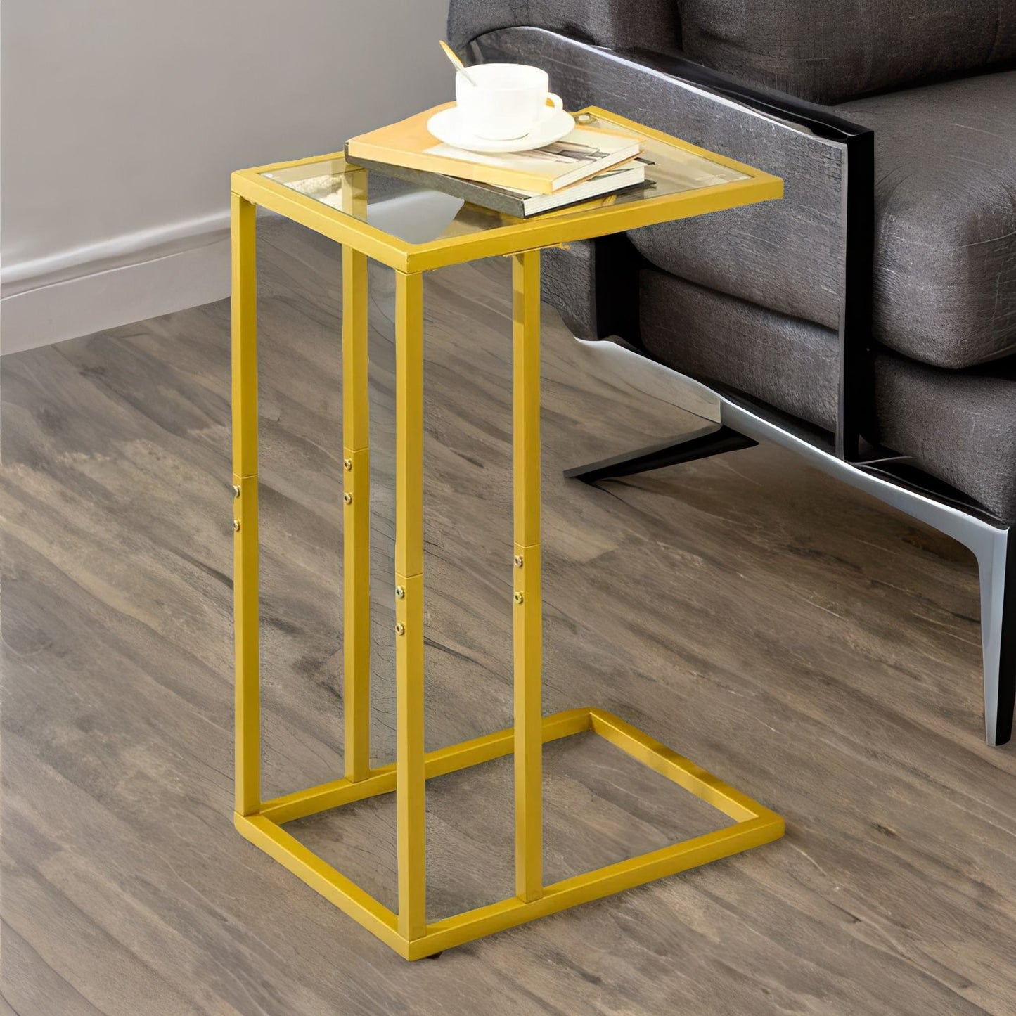 tempered glass gold side table