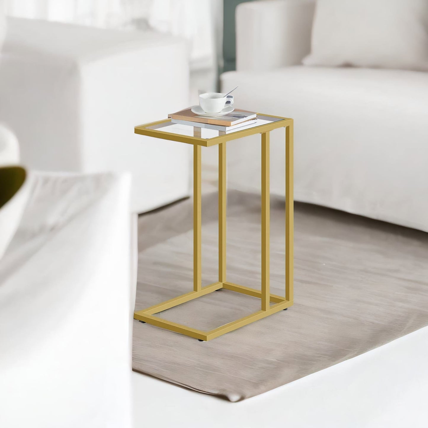 tempered glass gold side table