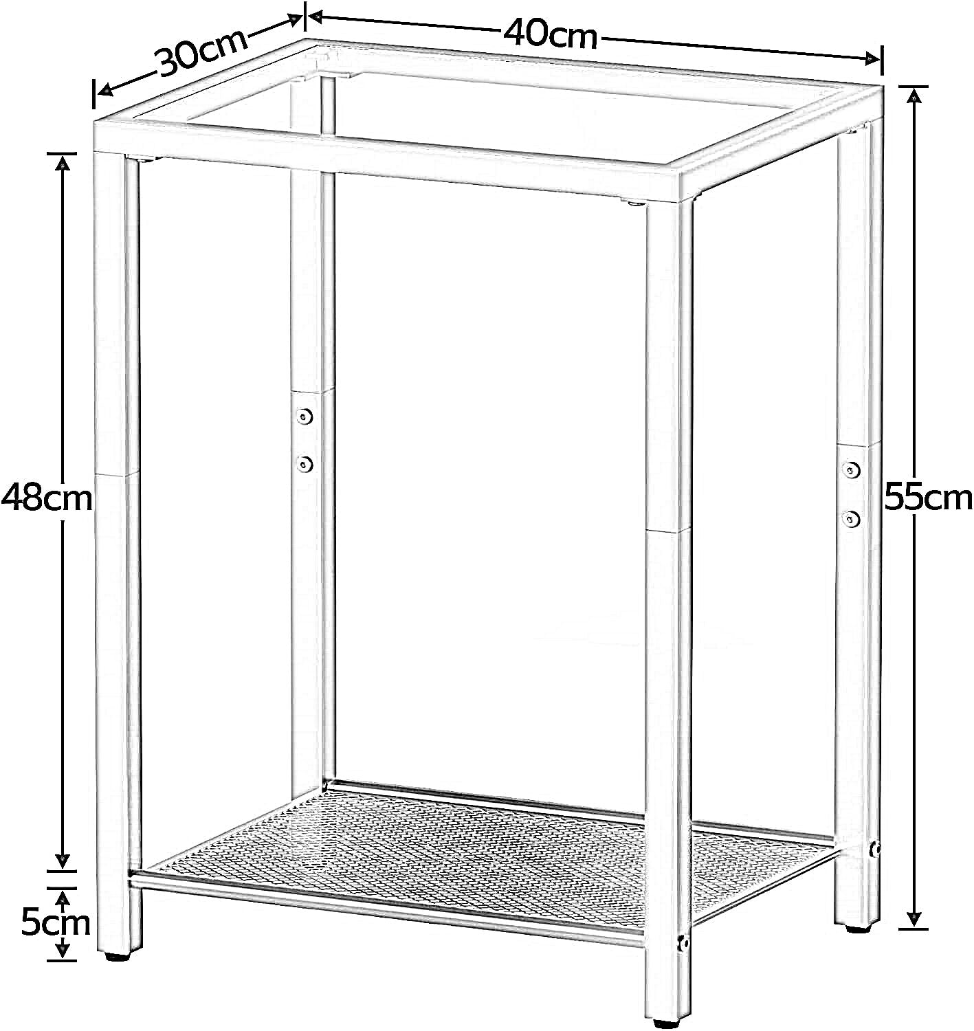 small coffee table with metal mesh shelf