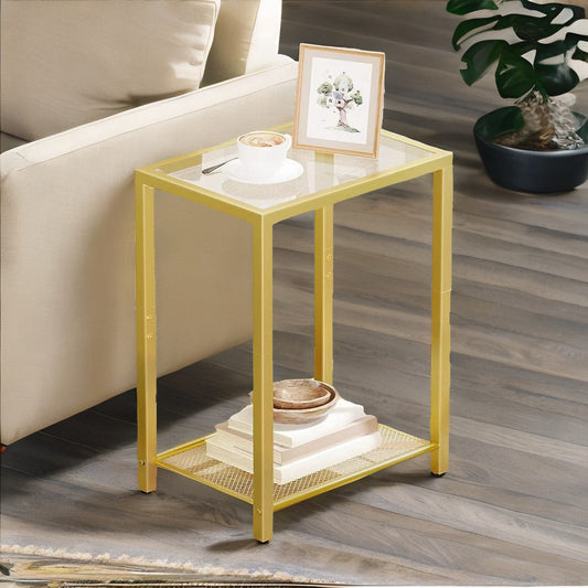 Small Coffee Table with Metal Mesh Shelf