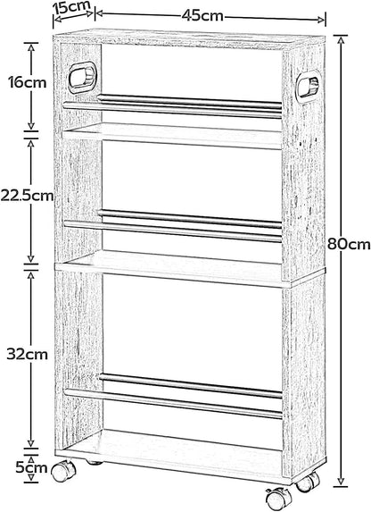 4-Tier Rolling Utility Cart with Handle