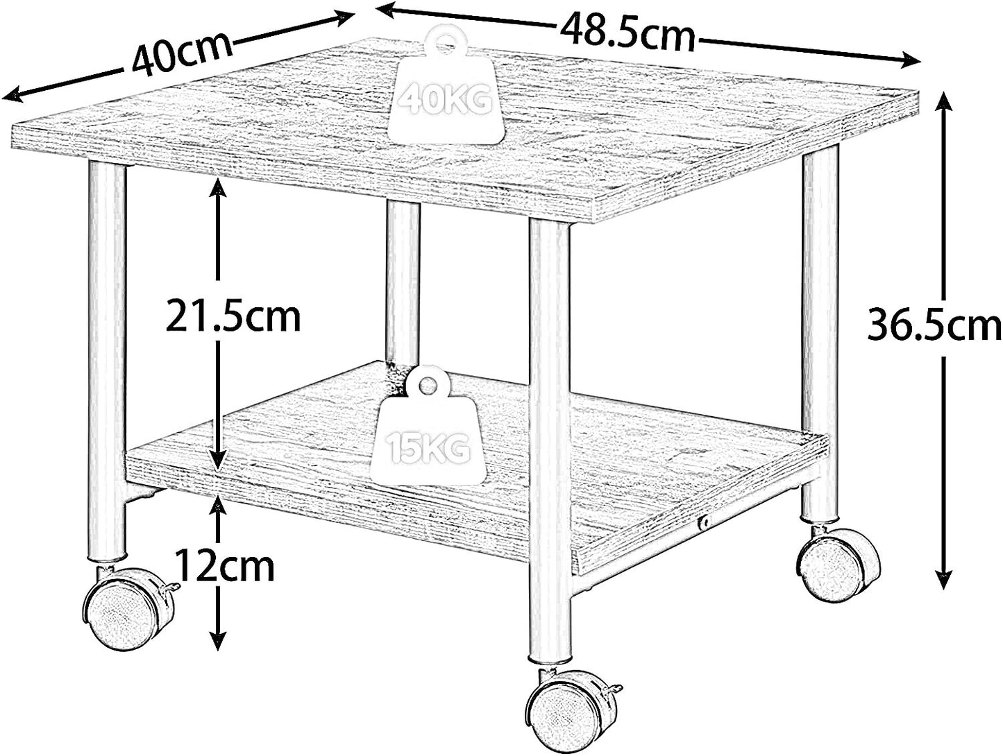 2-tier printer cart with storage shelf