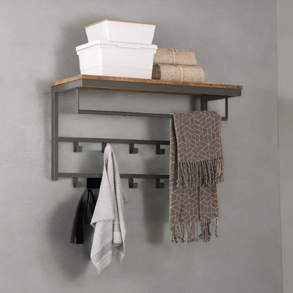 Wall-Mounted, Coat Hook with 10 Hooks and Shelf