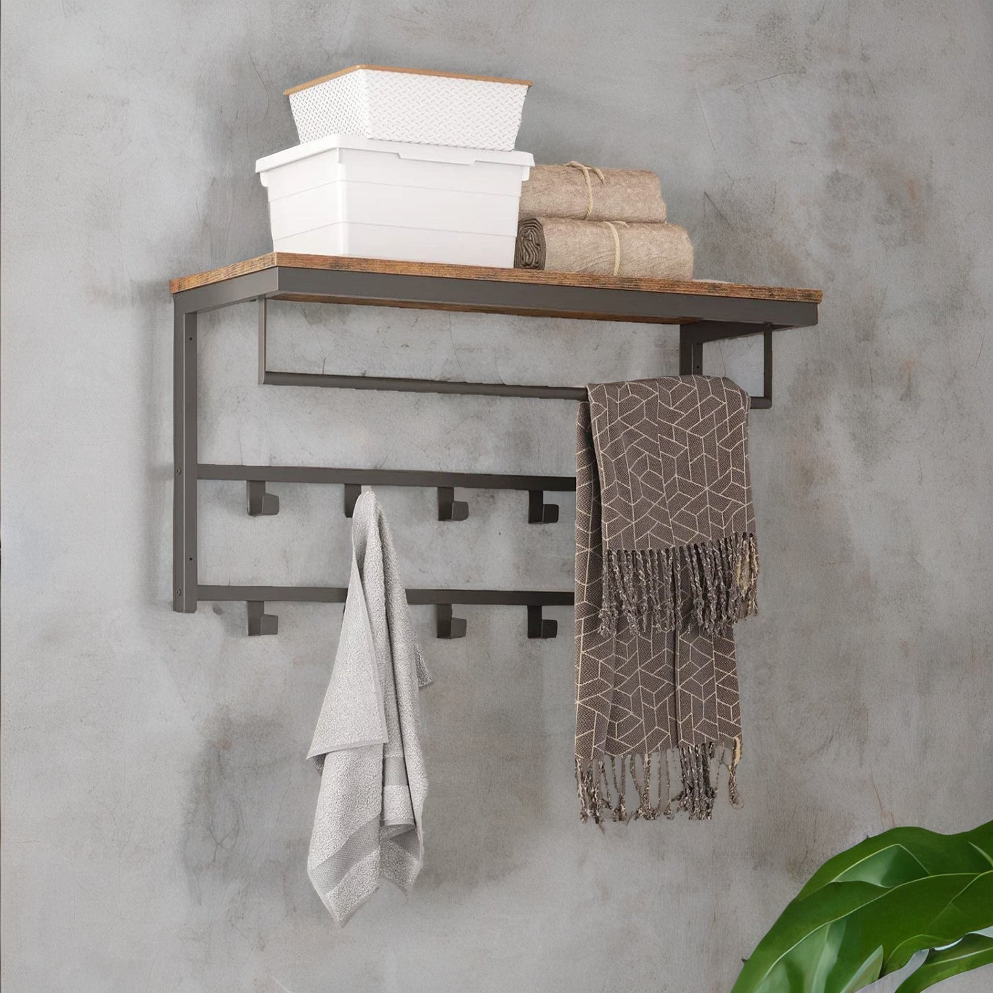 wall-mounted, coat hook with 10 hooks and shelf