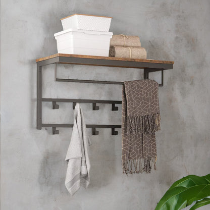 Wall-Mounted, Coat Hook with 10 Hooks and Shelf