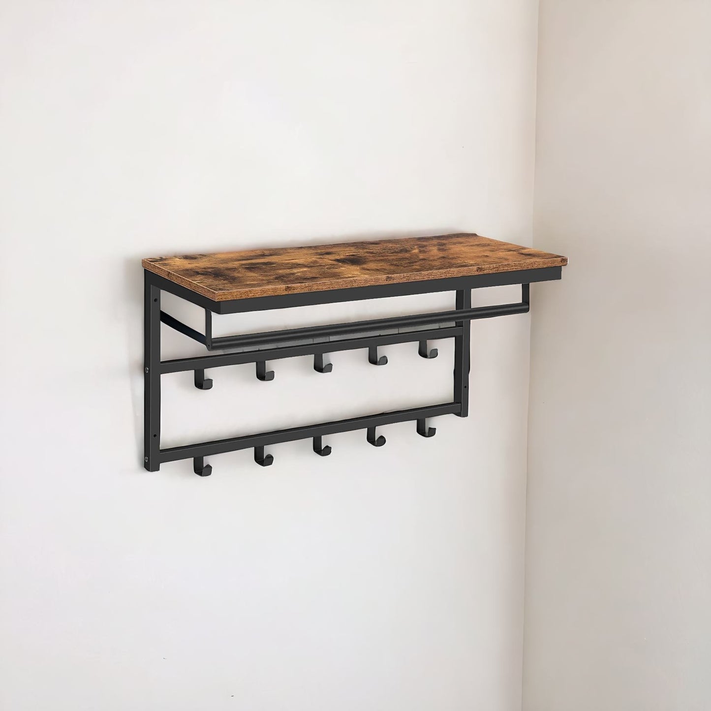 wall-mounted, coat hook with 10 hooks and shelf