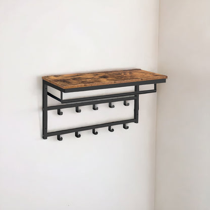 Wall-Mounted, Coat Hook with 10 Hooks and Shelf