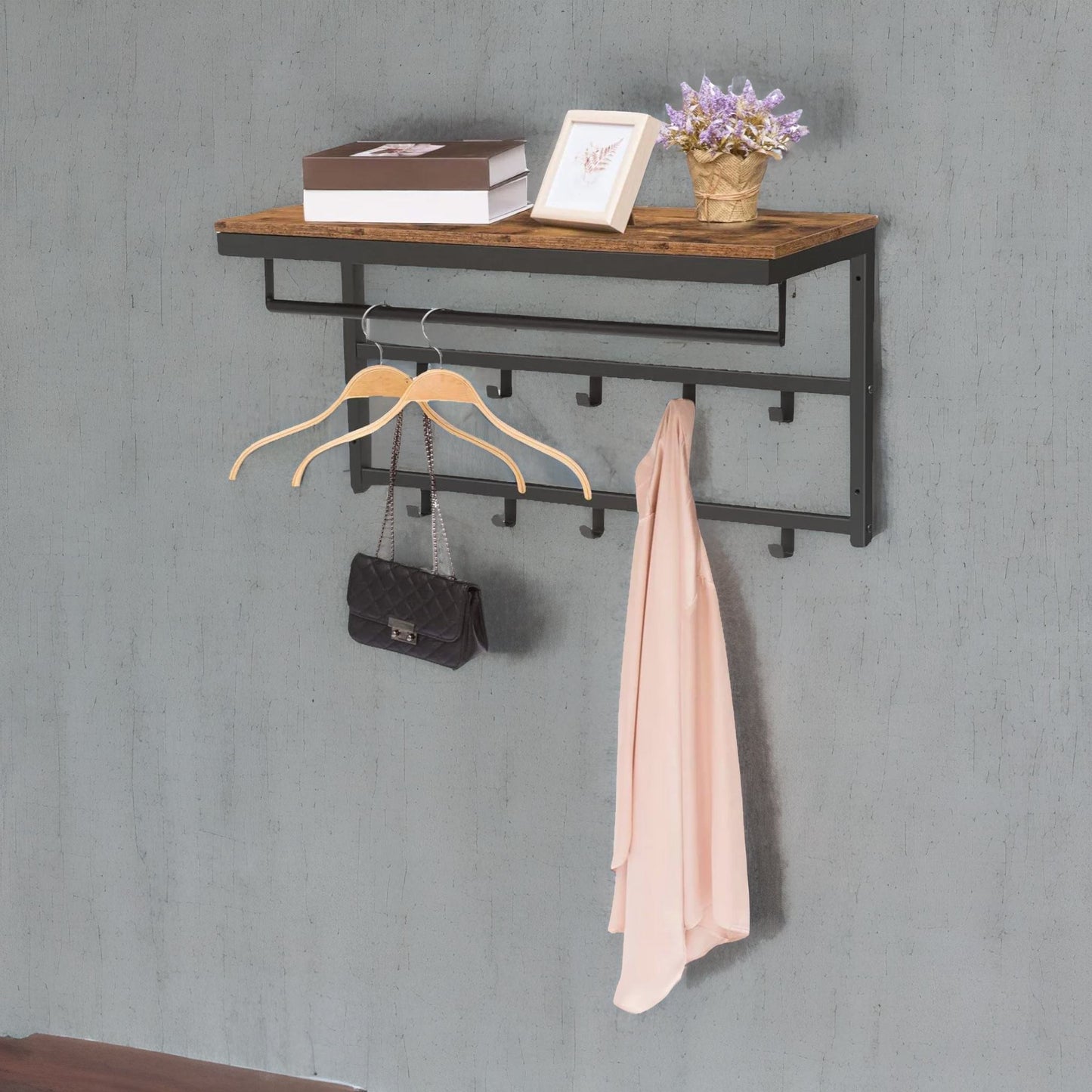 wall-mounted, coat hook with 10 hooks and shelf