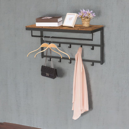 Wall-Mounted, Coat Hook with 10 Hooks and Shelf