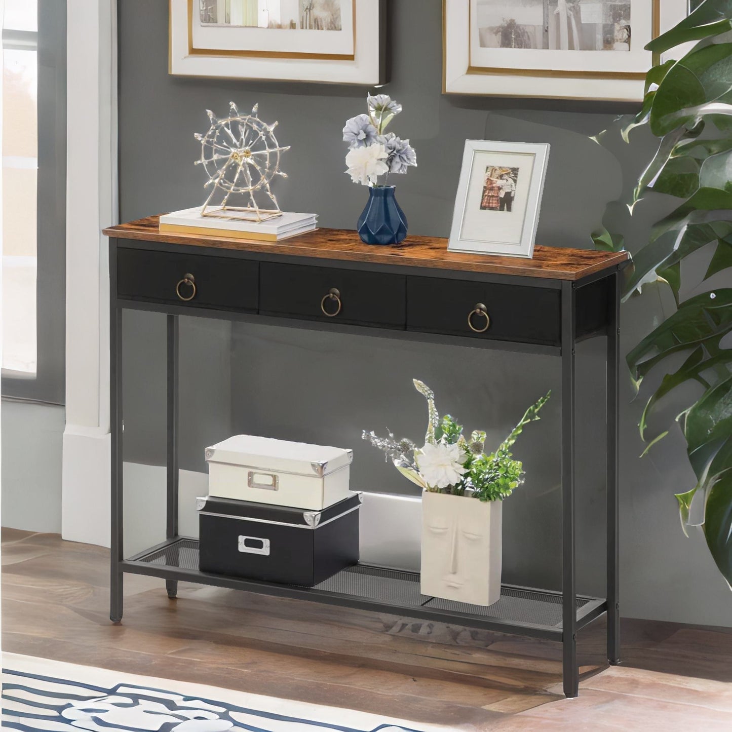 slim sofa table with 3 non-woven drawers