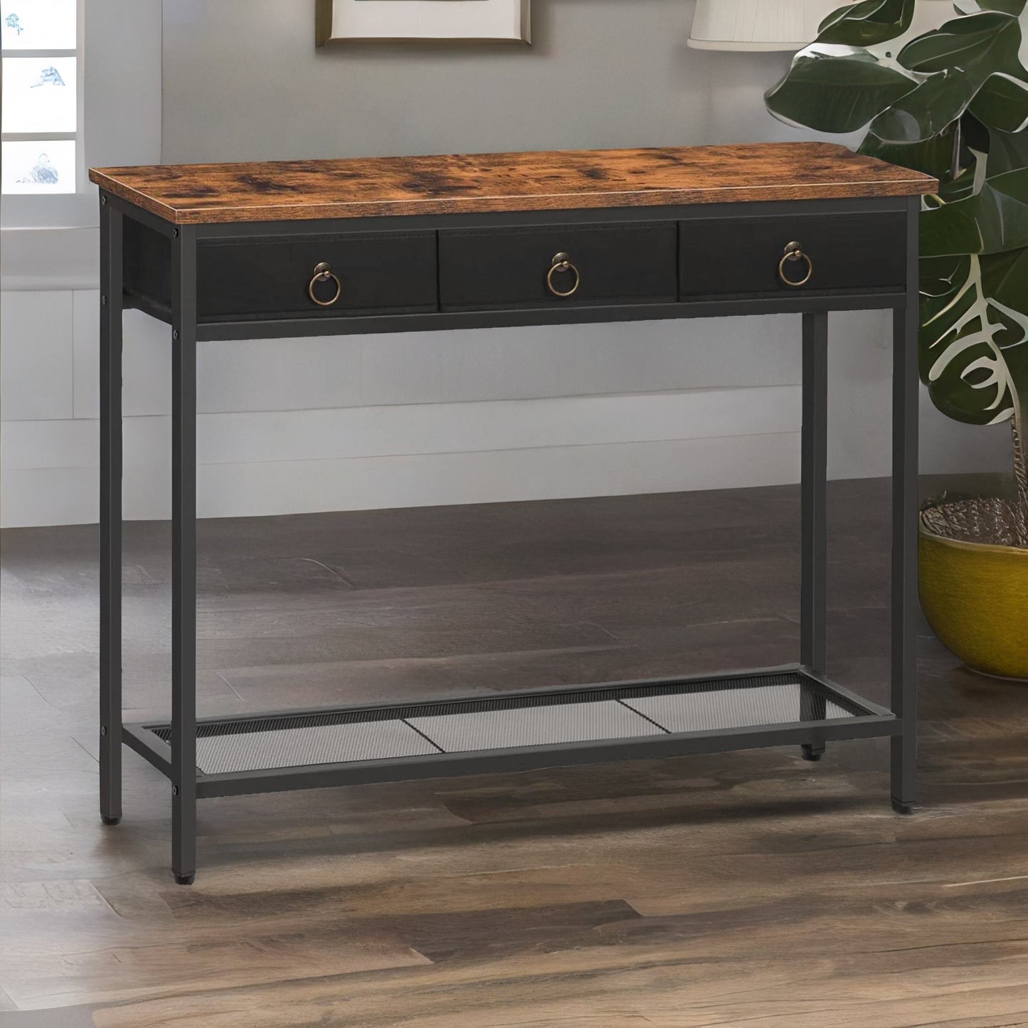 slim sofa table with 3 non-woven drawers