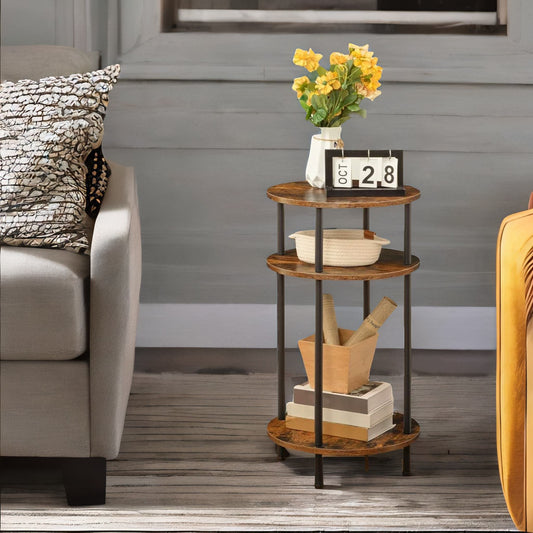 Rustic Industrial 2 Tier Side Table with Shelves