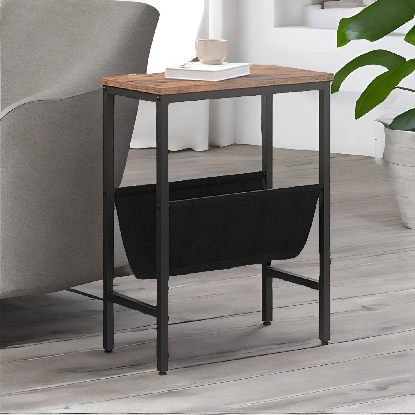 slim sofa side table with magazine holder sling