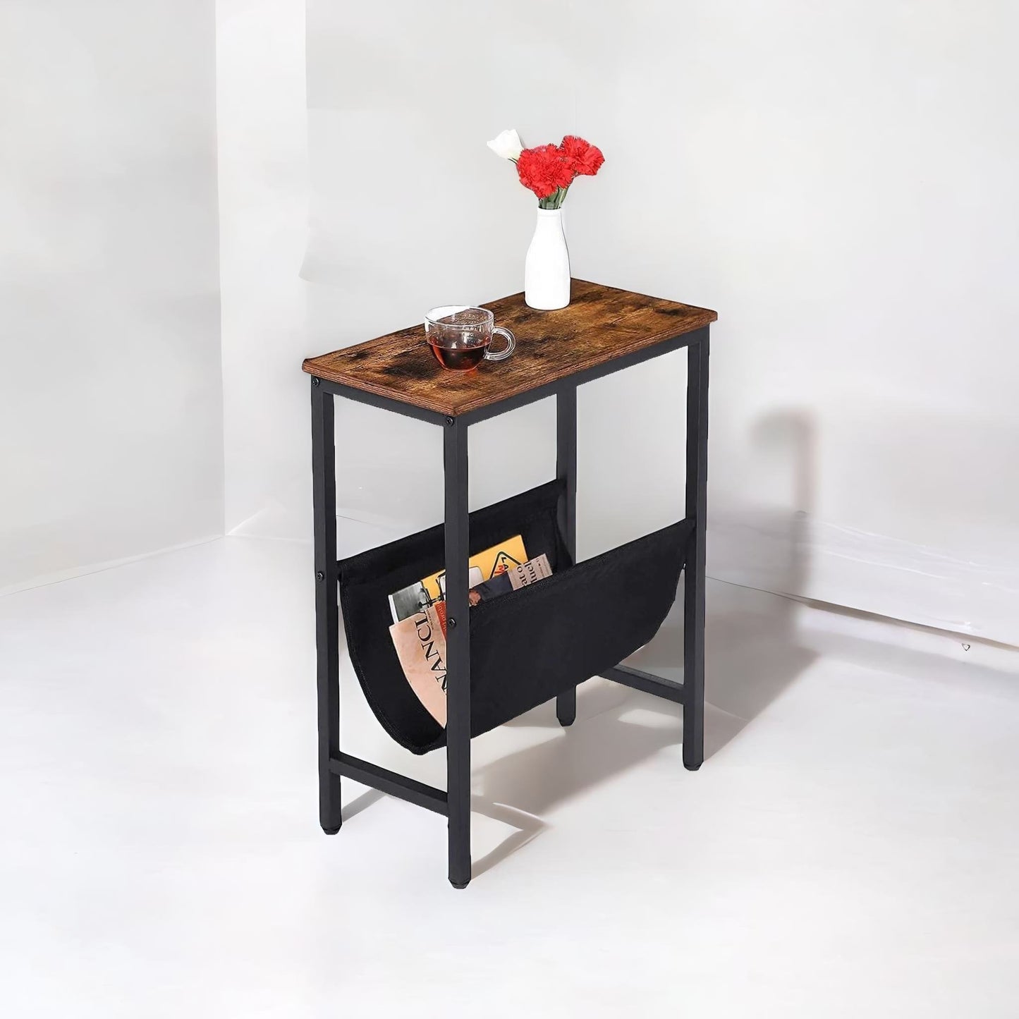 slim sofa side table with magazine holder sling