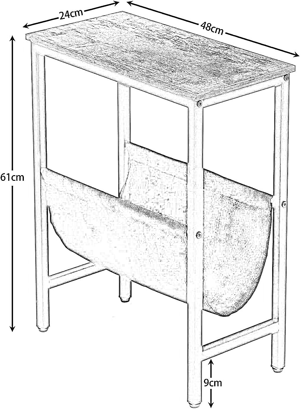 slim sofa side table with magazine holder sling