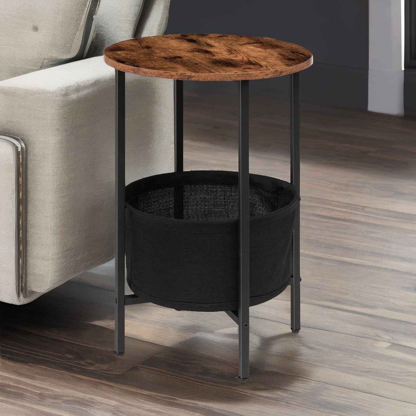 bedside lamp table with removable and washable storage basket