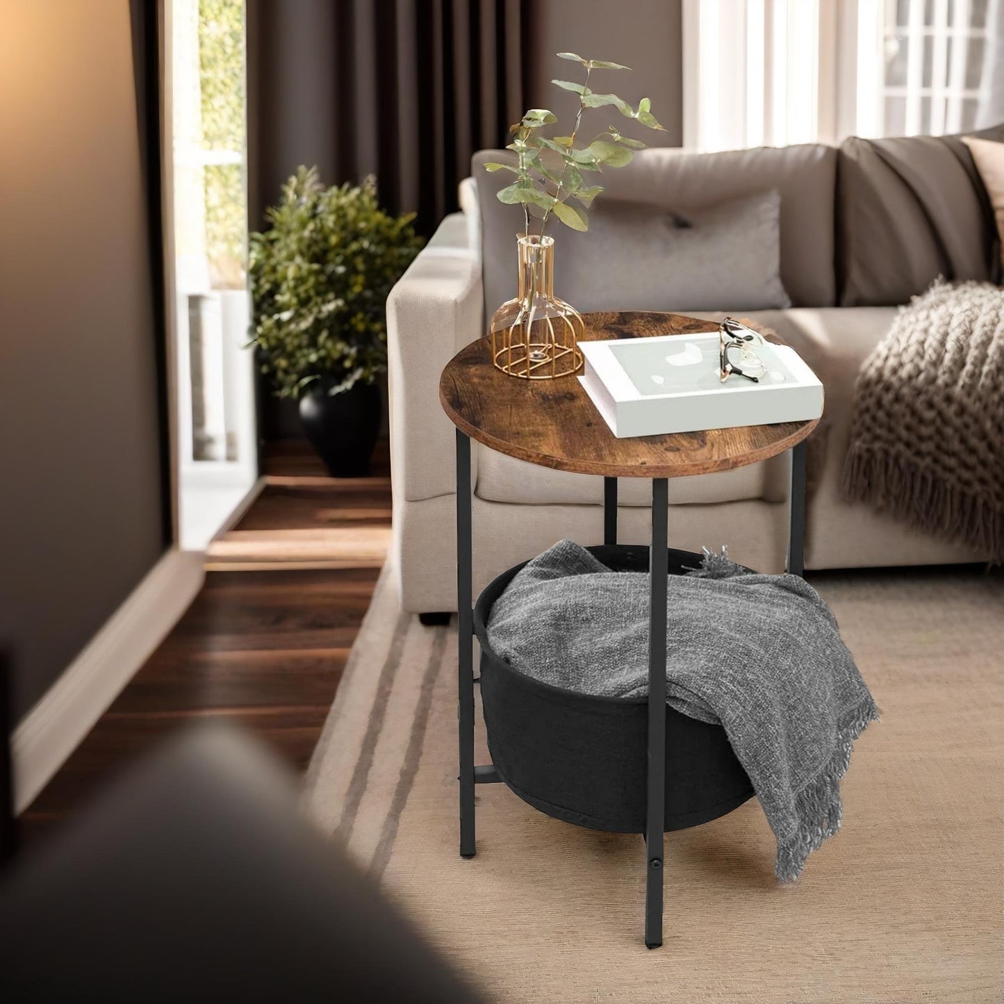 bedside lamp table with removable and washable storage basket