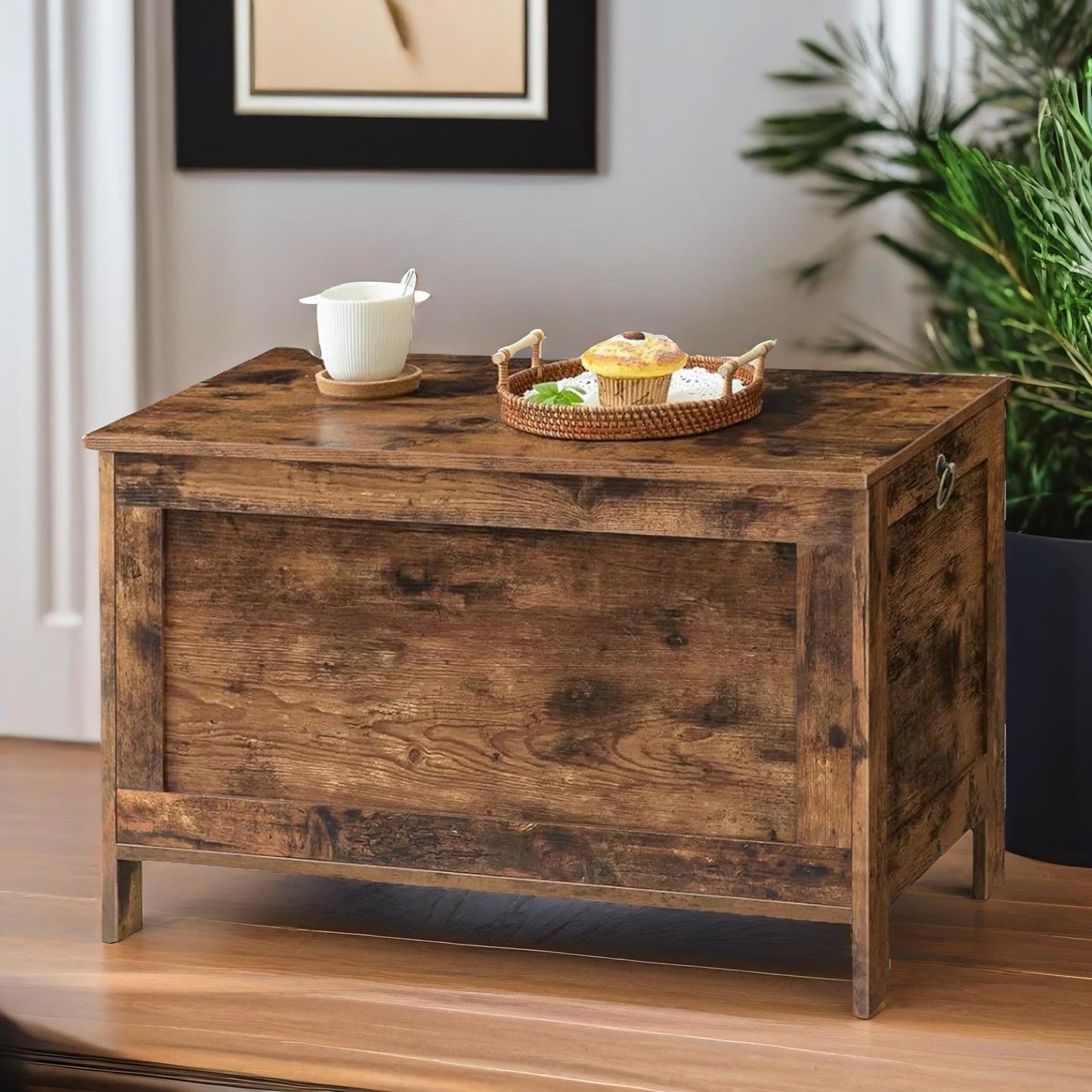 wooden large storage box with lid