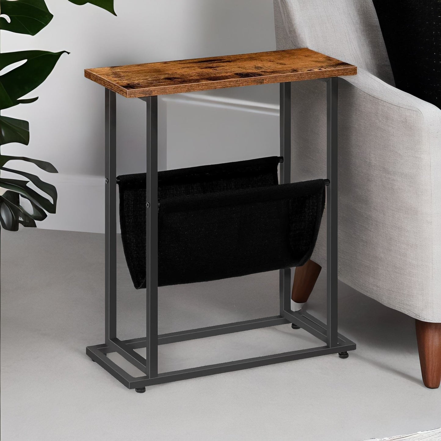 bedside table with magazine holder sling