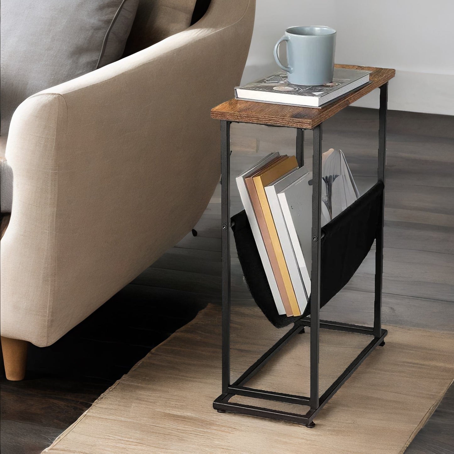 bedside table with magazine holder sling