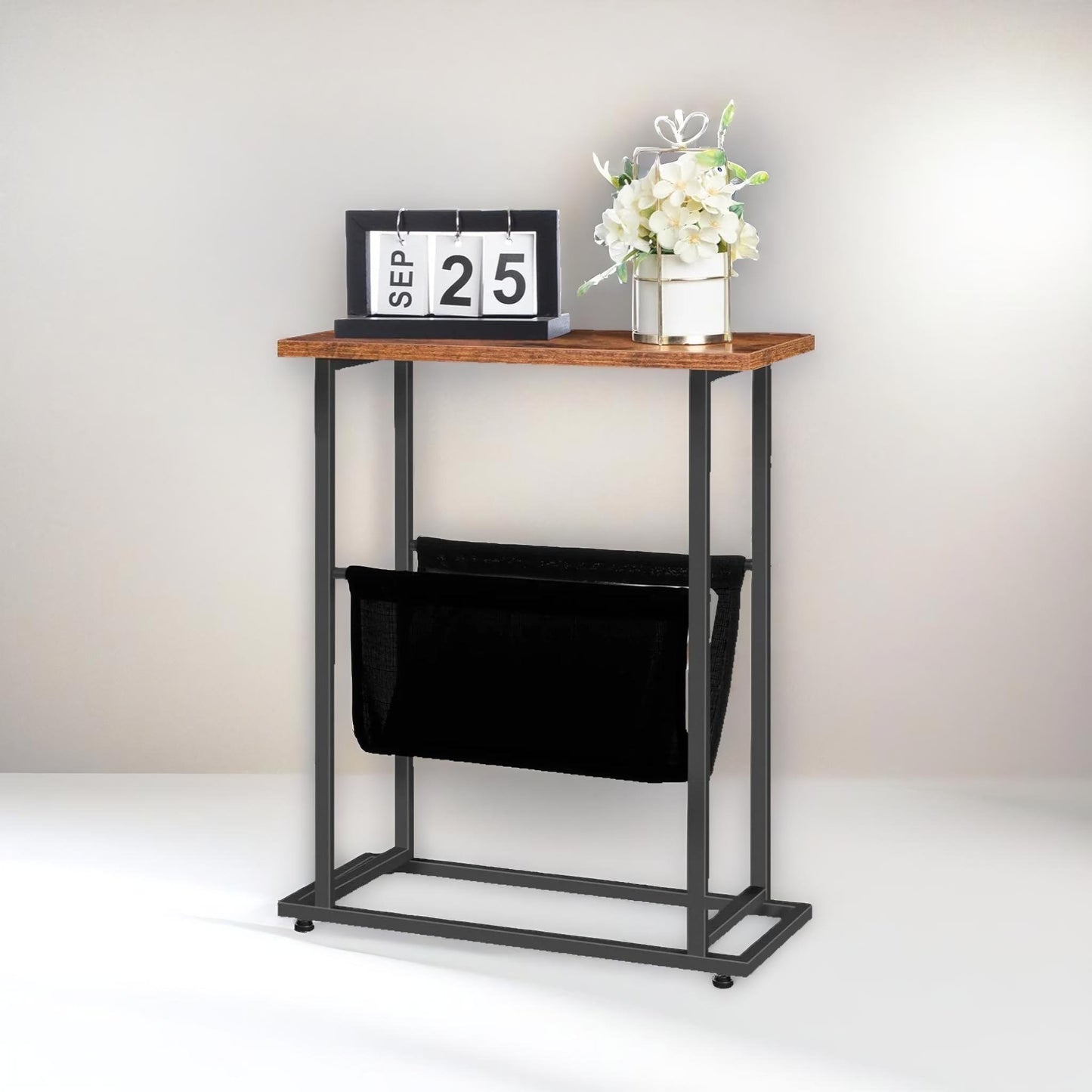 bedside table with magazine holder sling