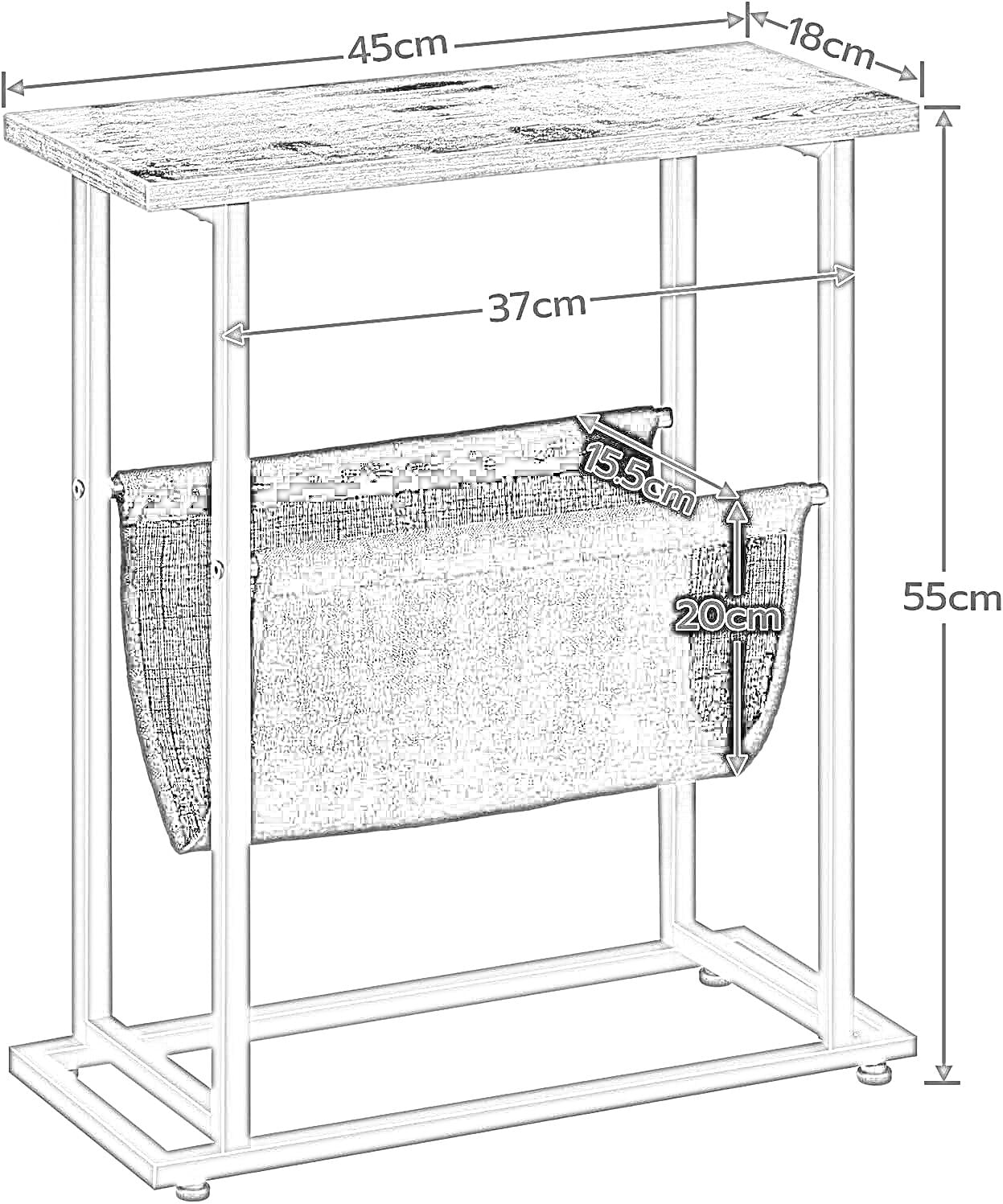 bedside table with magazine holder sling